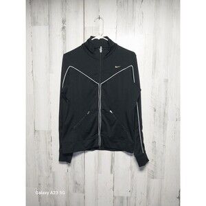 Nike Dri Fit Full Zip Jacket Women's Size Medium Black White Piping